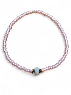 Moonstone Ab Coated Blush Pink Irridescent Seed Bead Stretch Bracelet Handmade